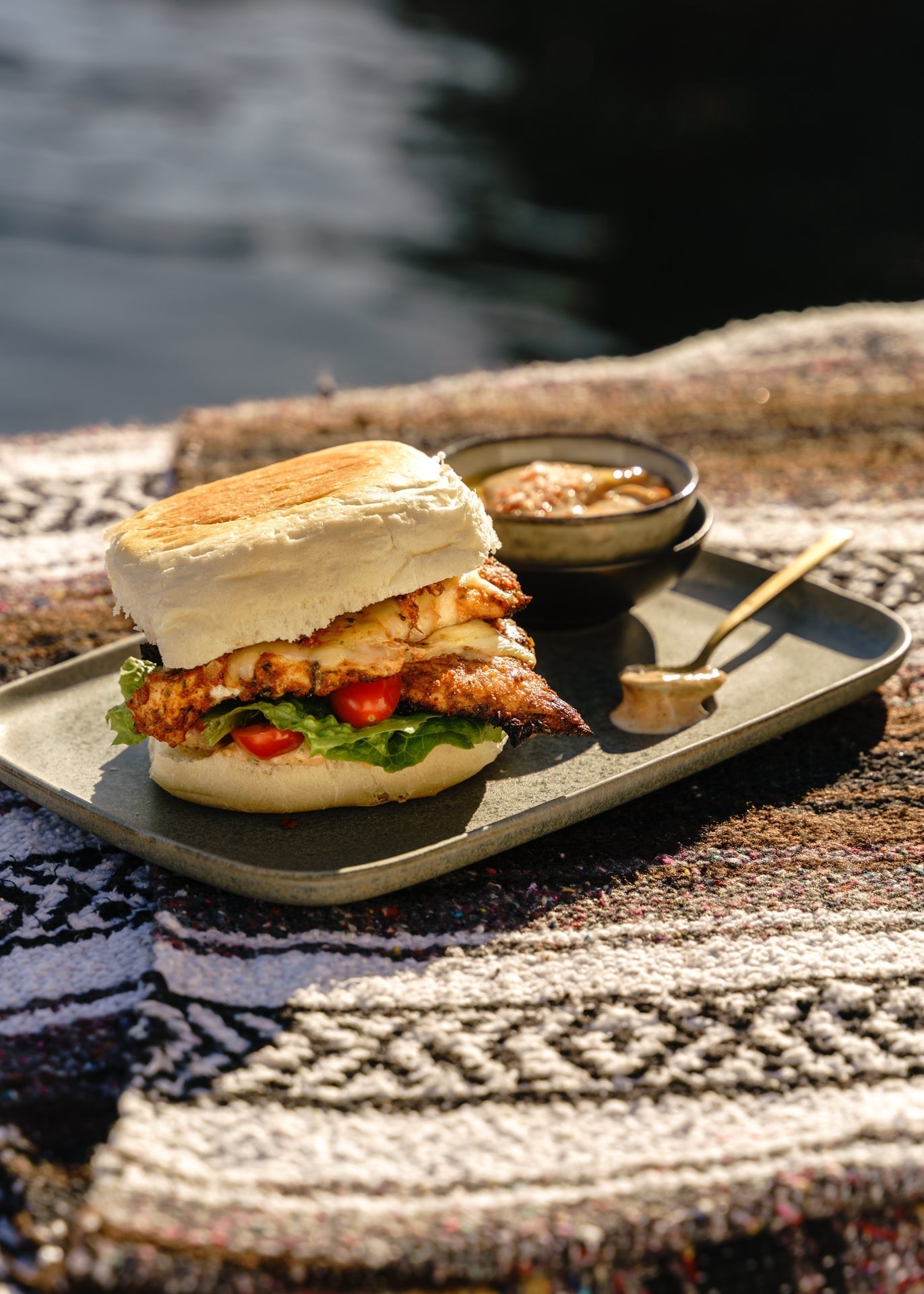 Plate with Portuguese Chicken Burger 